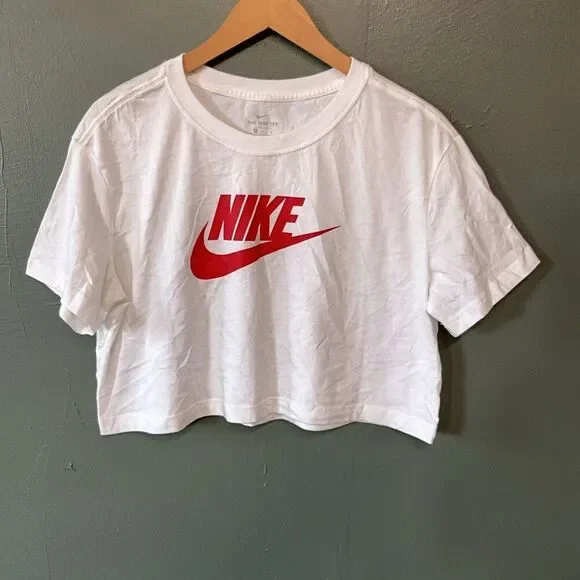 Nike Women's Cropped Top T-Shirt Short Sleeve Crewneck M Loose Fit White - Picture 1 of 4